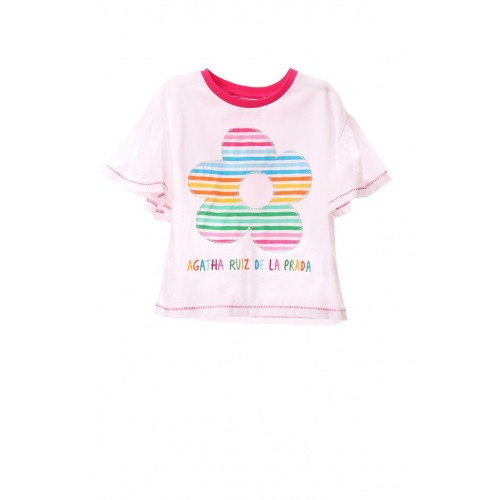 Agatha Ruiz De La Prada T-Shirt Λευκό με Χρωματιστή Μαργαρίτα (PVTSH.0172)