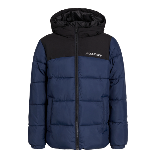 Jack and Jones Μπουφάν Puffer με Κουκούλα Bicolor Navy Blazer (12258879)