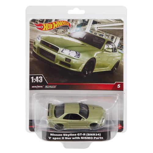 Hot Wheels Premium Real Readers 1:43 – Nissan Skyline GT-R (BNR34) V Spec II with Nismo Parts (HMD41/HMD47)