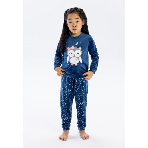 Minoti Πυτζάμες Owl Blue Velour (20PJ1)